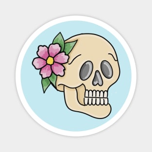 Feminine Floral Skull with Blue Background Magnet